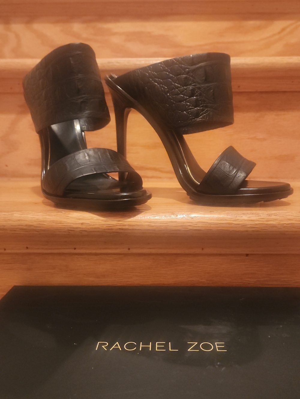 Rachel Zoe "Coraline" Black Croc Embossed Heels 9.5M Worn Once